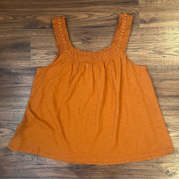 Anthropologie Burnt Orange Lillian Ruched Tank Medium Flowy Summer Boho Casual - Picture 5 of 8